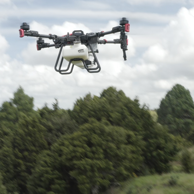 drone spraying herbicide on a forestry block 